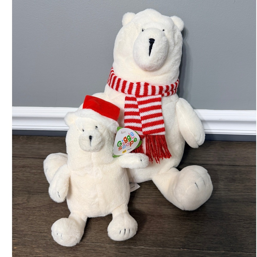 Giggle Scape Polar Bear Plush Set Christmas Santa Hat Scarf White Stuffed Animal